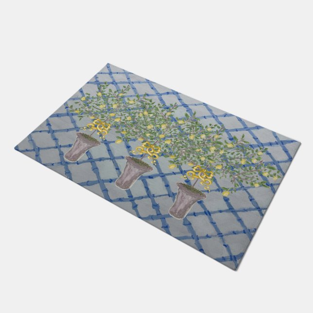 Country French Lemon Tree Lemons Doormat Rug Fußmatte (Schrägansicht)