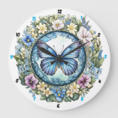 Country Garden" - Blauer Schmetterling Große Wanduhr (Vorderseite)