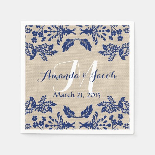 Country Garden Damask Blue und Burlap Serviette (Vorderseite)