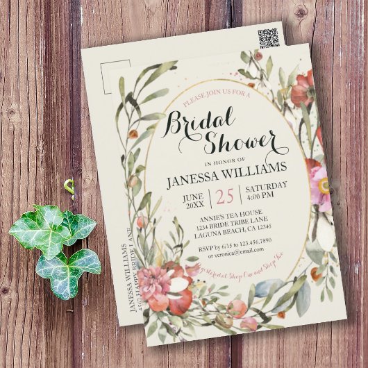 Country Garden Floral Bridal Shower Invitation  Postkarte