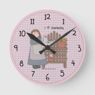 Country Garden Girl Wall Clock Runde Wanduhr