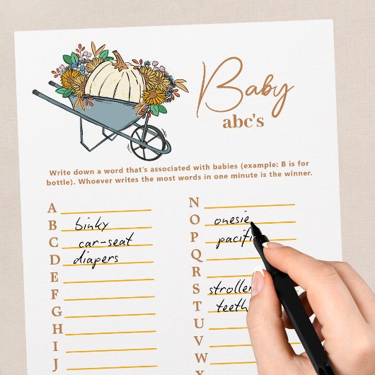 Country Garden Pumpkin ABCs Baby Shower Party Game Flyer