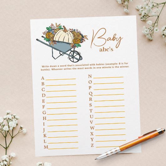 Country Garden Pumpkin ABCs Baby Shower Party Game Flyer
