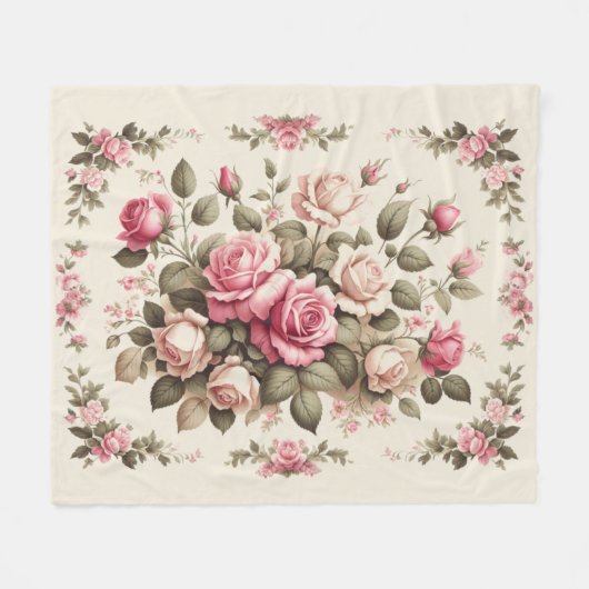 Country Garden Roses auf Creme Hintergrund Fleecedecke (Vorderseite (Horizontal))