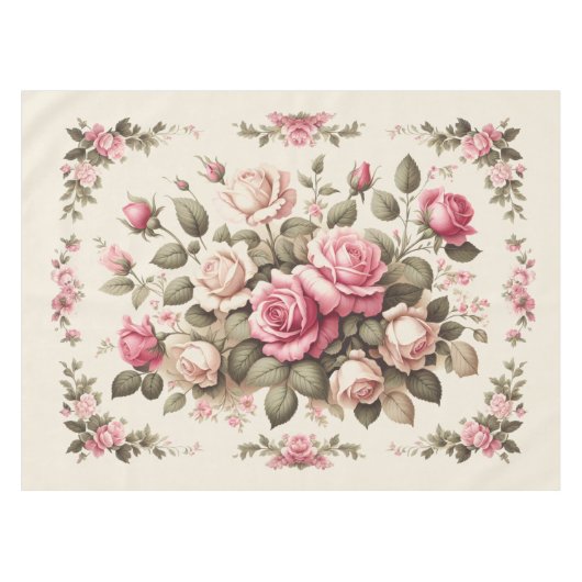 Country Garden Roses auf Creme Hintergrund Tischdecke (Vorderseite (Horizontal))