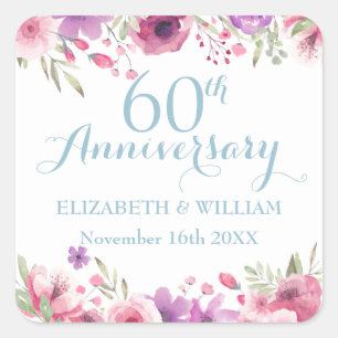 Country Garden Watercolour Roses 60. Hochzeitstag Quadratischer Aufkleber
