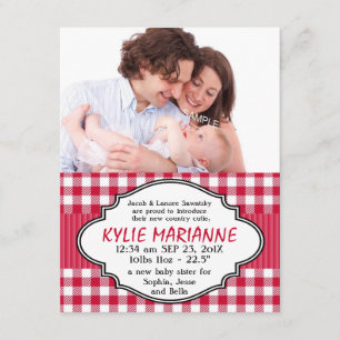 Country Gingham Baby Girl-Geburtsankündigung Ankündigung