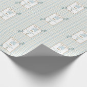 Country Gingham Blue Jean Baby Dusche Willkommen Geschenkpapier (Ecke)