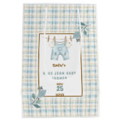 Country Gingham Blue Jean Baby Dusche Willkommen Mittlere Geschenktüte (Rückseite)