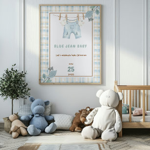 Country Gingham Blue Jean Baby Dusche Willkommen Poster