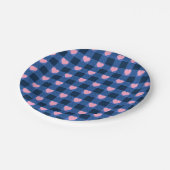 Country Gingham Blue Pink Herzmuster Pappteller (Schrägansicht)