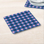 Country Gingham Blue Pink Herzmuster Rechteckiger Pappuntersetzer (angewinkelt)