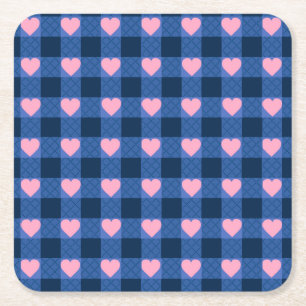 Country Gingham Blue Pink Herzmuster Rechteckiger Pappuntersetzer