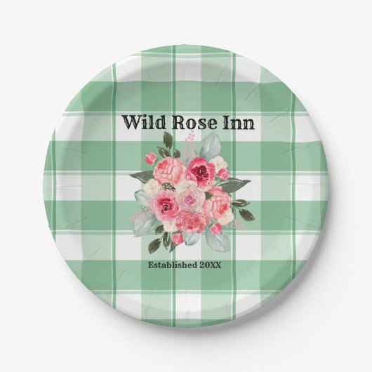 Country Gingham Wild Rose B & B Custom Farmhouse Pappteller (Vorderseite)