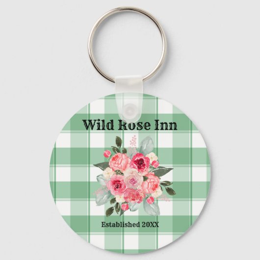 Country Gingham Wild Rose B & B Custom Farmhouse Schlüsselanhänger (Vorderseite)