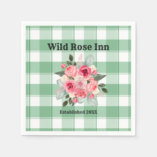 Country Gingham Wild Rose B & B Custom Farmhouse Serviette (Vorderseite)