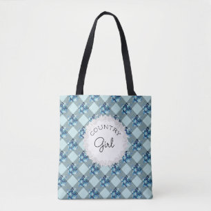 Country Girl Blue Gingham Blume Muster Tasche