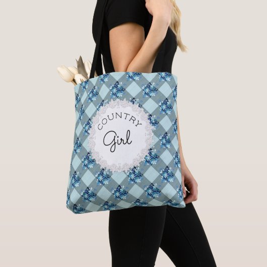 Country Girl Blue Gingham Blume Muster Tasche (Von Nahem)