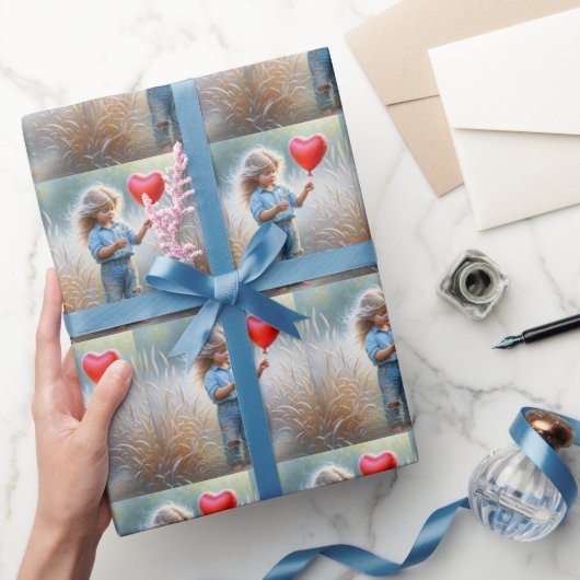 Country Girl mit Red Heart Ballon Geschenkpapier (Schenken)