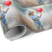 Country Girl mit Red Heart Ballon Geschenkpapier (Rolleneckpunkt)