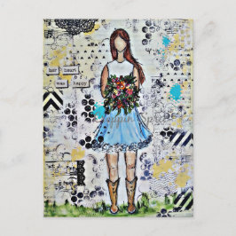 Country Girl. Originale Mixed Media Art Postkarte