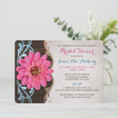 Country Girl Pink Zinnia Bridal Dusche Einladung (Stehend Vorderseite)