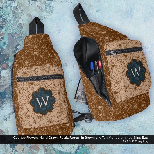 Country Girl Rustikales Blumenmuster Blau braun Crossbody Bag