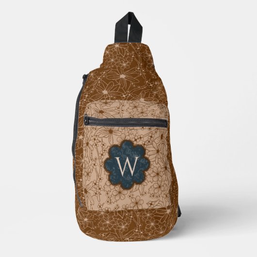 Country Girl Rustikales Blumenmuster Blau braun Crossbody Bag (Vorderseite)