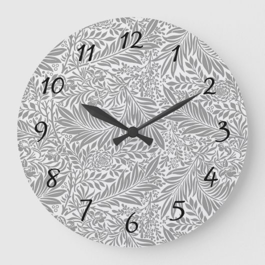 Country Grau William Morris Leaf Pattern Große Wanduhr (Vorderseite)