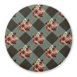 Country Gray Gingham mit Burgund-Blume Keramikknauf