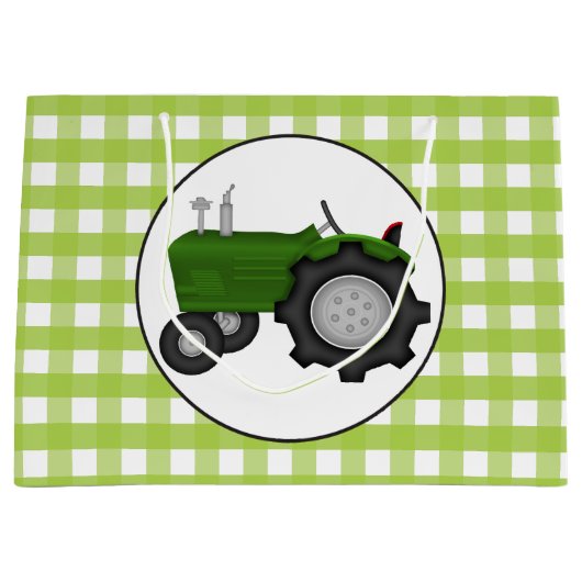 Country Green Gingham Party Traktortasche Große Geschenktüte (Vorderseite)