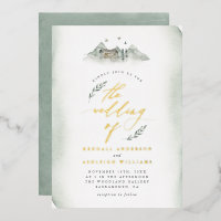 Country Green Watercolor Blätter & Mountain Weddin