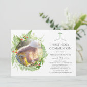 Country Greenery Erste Kommunion Einladung (Stehend Vorderseite)