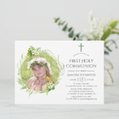 Country Greenery Erste Kommunion Einladung (Stehend Vorderseite)