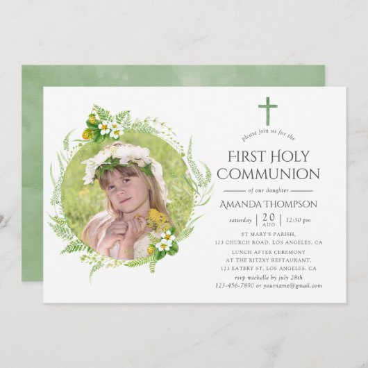 Country Greenery Erste Kommunion Einladung (Vorne/Hinten)