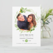 Country Greenery Foto Wedding Save The Date (Stehend Vorderseite)