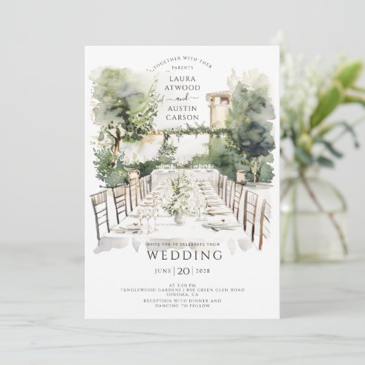 Country Greenery Summer Garden Wedding Einladung (Stehend Vorderseite)