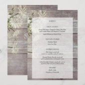 Country Grey Wood Floral Wedding Menü Einladung (Vorne/Hinten)
