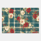Country Grunge bedrückte Karierte Blumendekoupage Geschenkpapier Set (Vorderseite)