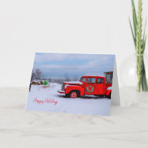 Country Happy Holidays Snow Red Truck