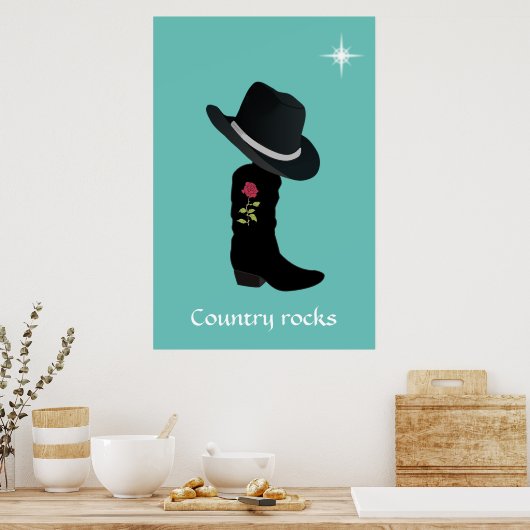 Country Hat und Boot auf Aquamarin Poster (Küche)