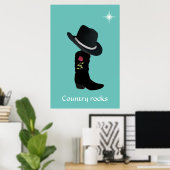 Country Hat und Boot auf Aquamarin Poster (Heimbüro)
