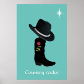 Country Hat und Boot auf Aquamarin Poster (Vorne)