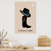 Country Hat und Boot auf Beige Poster (Küche)