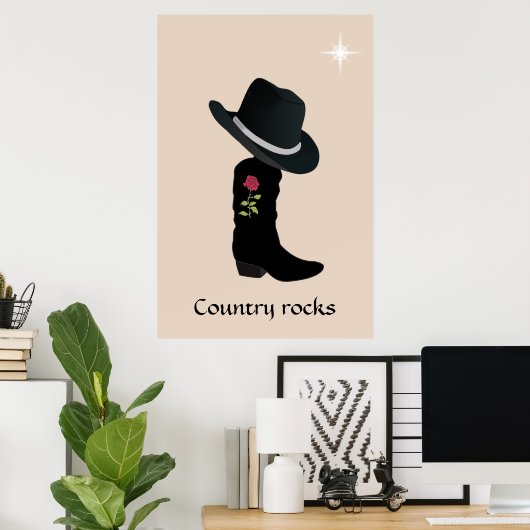 Country Hat und Boot auf Beige Poster (Heimbüro)