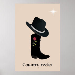Country Hat und Boot auf Beige Poster