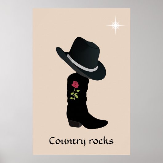 Country Hat und Boot auf Beige Poster (Vorne)