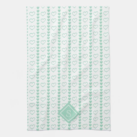 Country Heart Stripes Muster Monogramm Geschirrtuch (Vertikal)