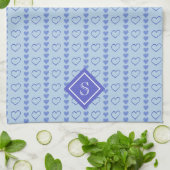 Country Heart Stripes Muster Monogramm Geschirrtuch (Gefaltet)