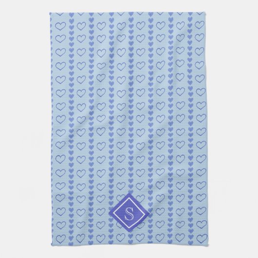 Country Heart Stripes Muster Monogramm Geschirrtuch (Vertikal)